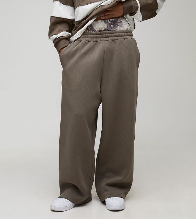Double Waistband Wide Leg Sweatpants