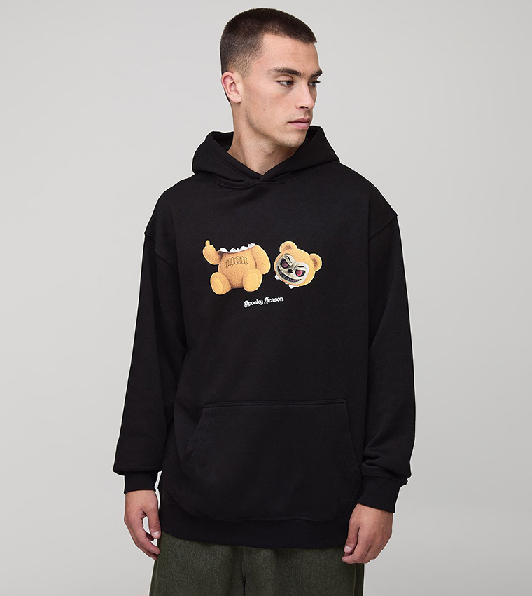 Evil Teddy Graphic Oversized Hoodie