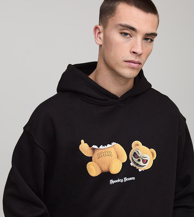 Evil Teddy Graphic Oversized Hoodie