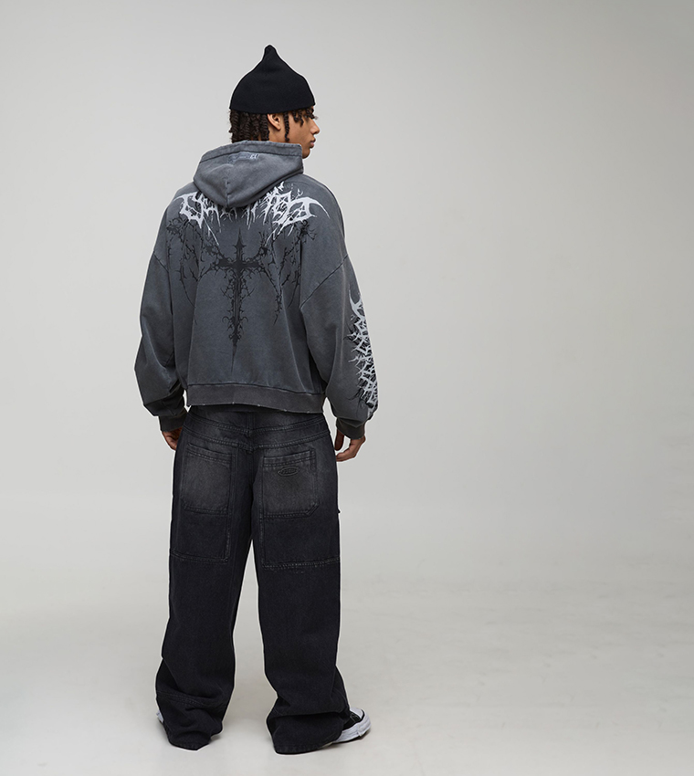 Premium Tattoo Acid Wash Printed Oversized Hoodie