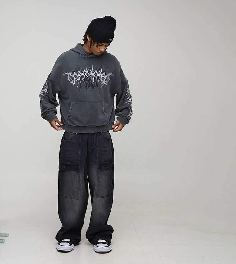 Premium Tattoo Acid Wash Printed Oversized Hoodie