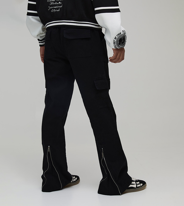 بنطلون كارغو واسع بخصر مرن بسحاب