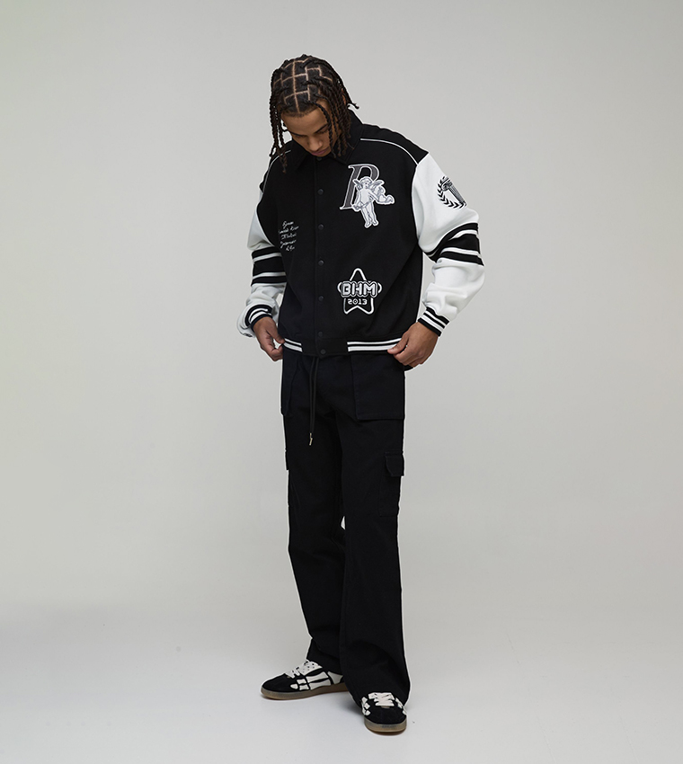 بنطلون كارغو واسع بخصر مرن بسحاب