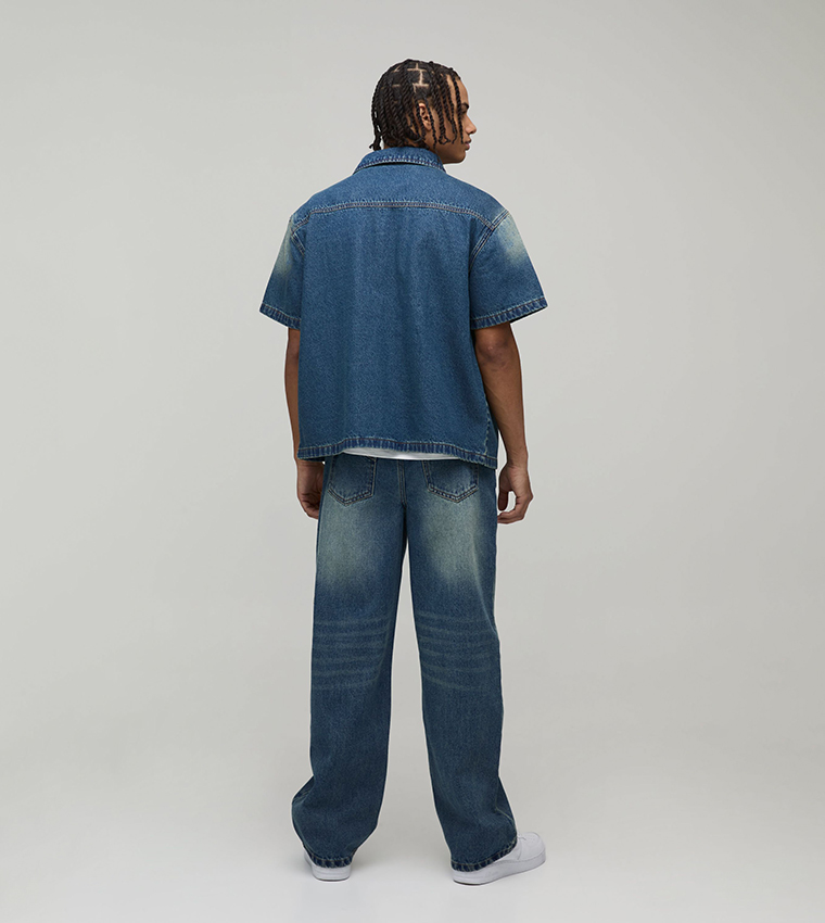 Washed Pocket Detail Boxy Fit Denim Shirt