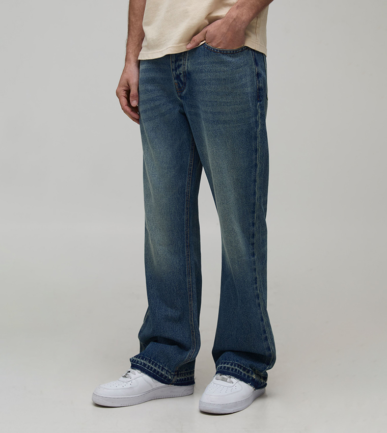 Washed Straight Flared Jeans