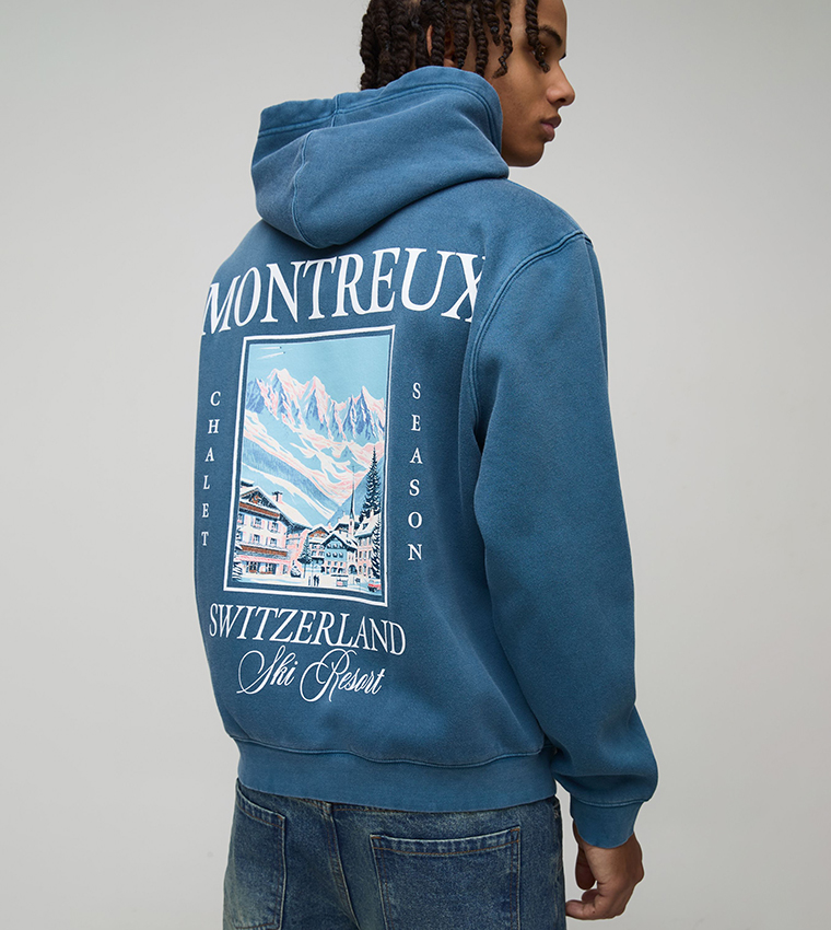 Montreux Switzerland Mountain Alps Print Washed Hoodie