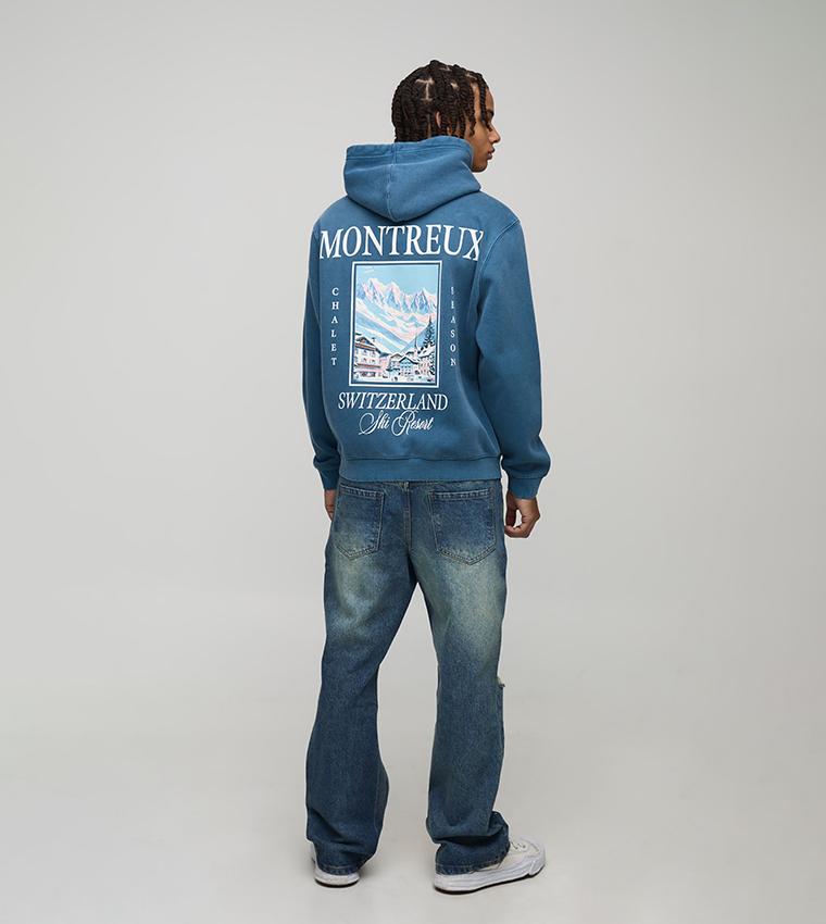 Montreux Switzerland Mountain Alps Print Washed Hoodie
