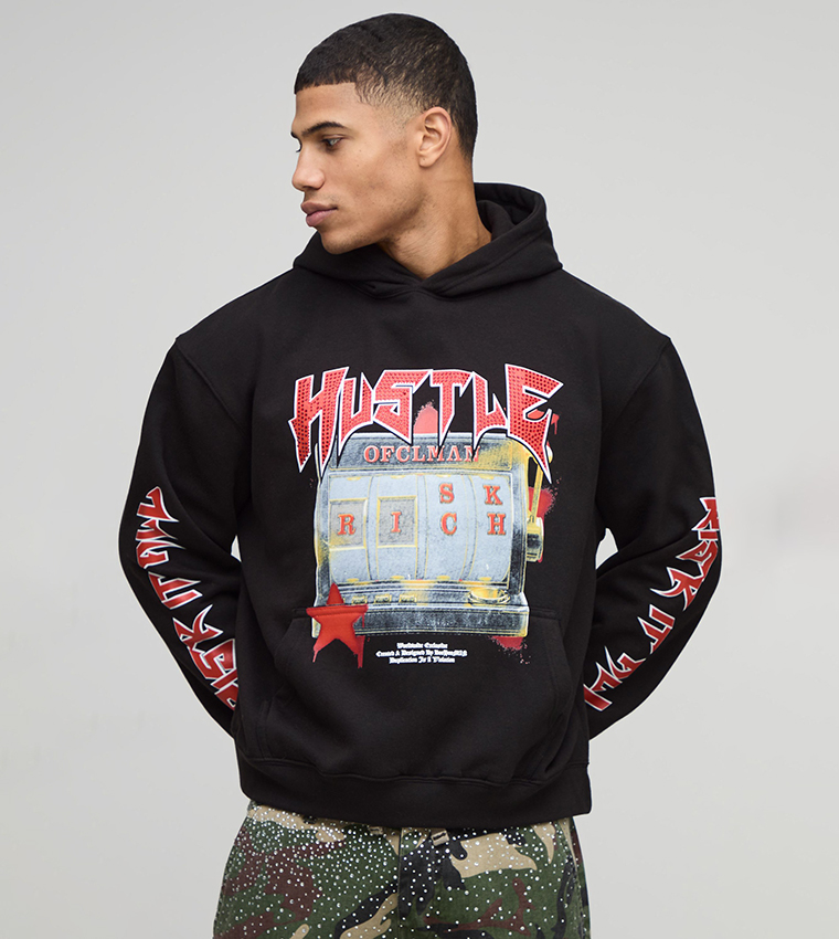Hustle Slot Machine Rhinestone Oversized Hoodie