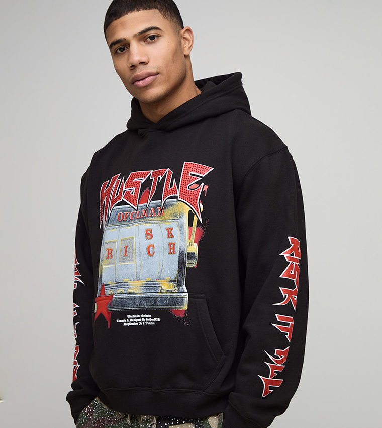 Hustle Slot Machine Rhinestone Oversized Hoodie