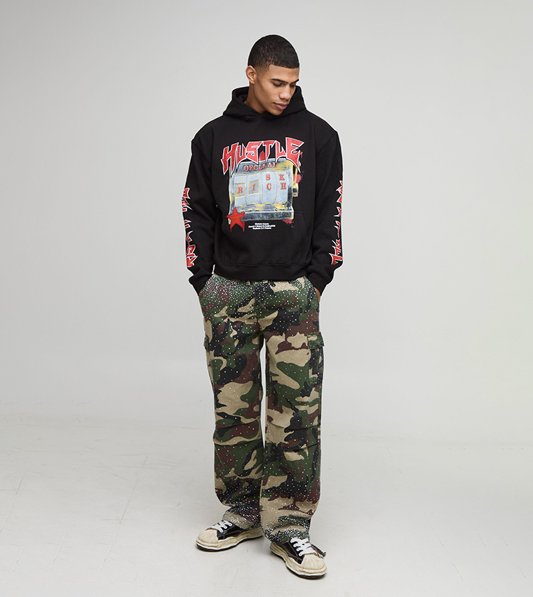 Hustle Slot Machine Rhinestone Oversized Hoodie