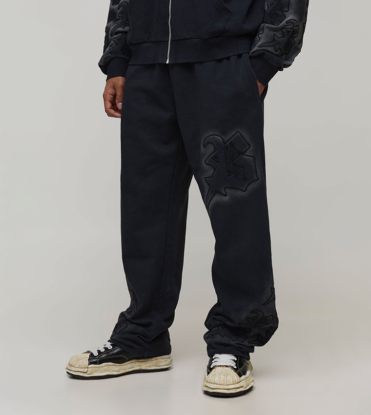 Appliqued Washed Baggy Fit Sweatpants