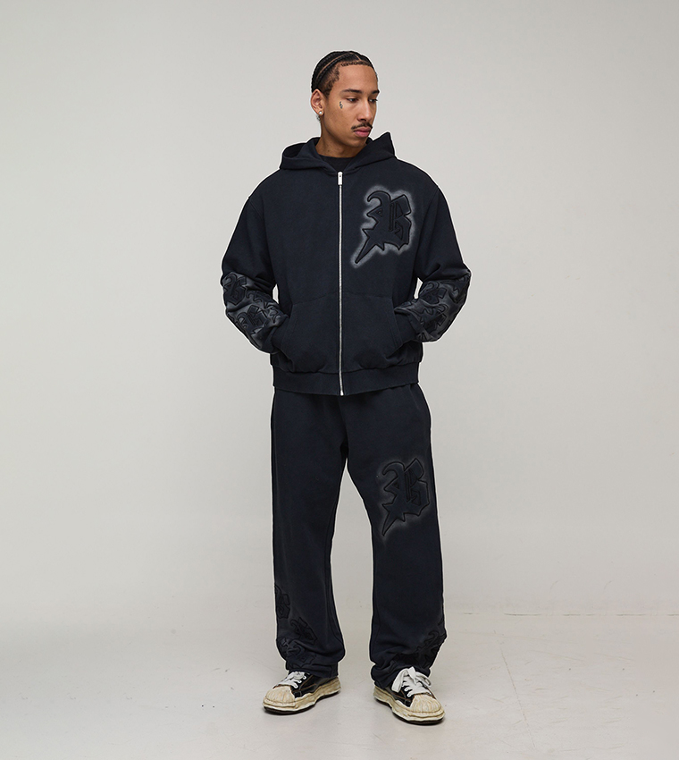 Appliqued Washed Baggy Fit Sweatpants