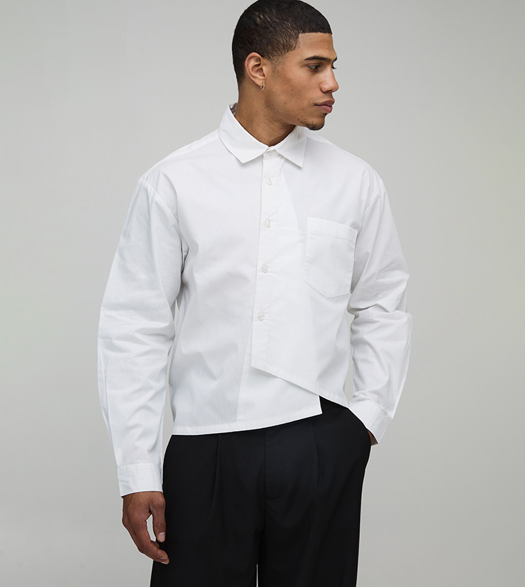 Asymmetric Placket Long Sleeves Poplin Oversized Shirt