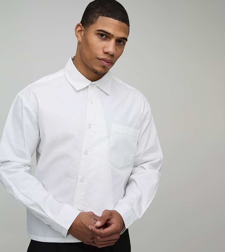 Asymmetric Placket Long Sleeves Poplin Oversized Shirt