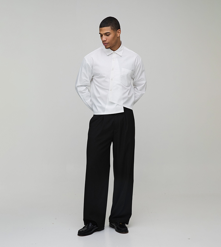 Asymmetric Placket Long Sleeves Poplin Oversized Shirt