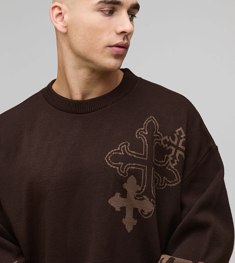 Cross Graphic Knitted Oversized Jumper