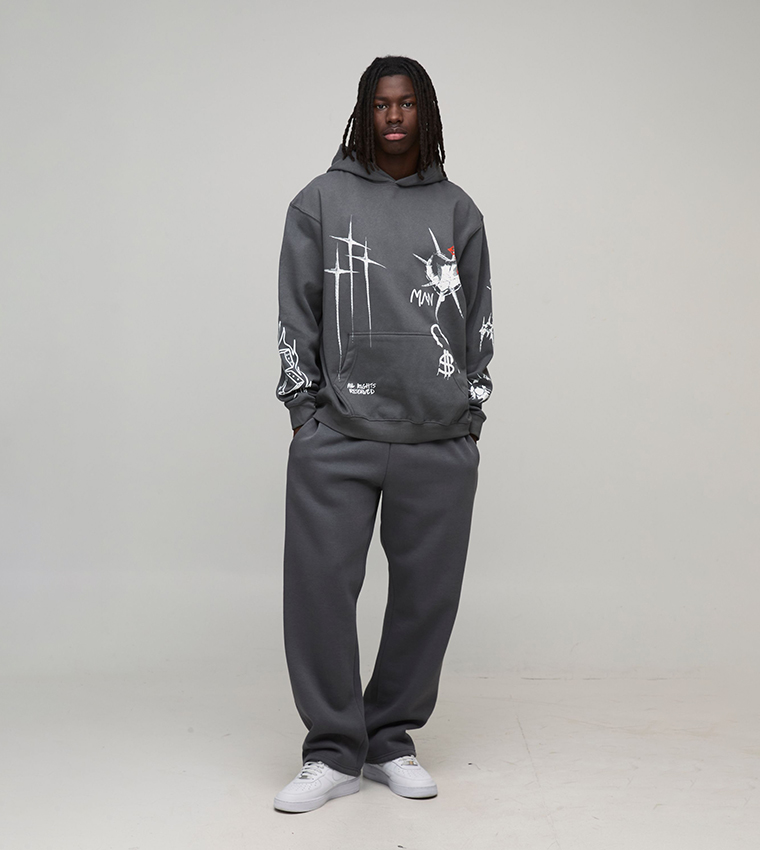 Graffiti Tattoo Printed Oversized Hoodie