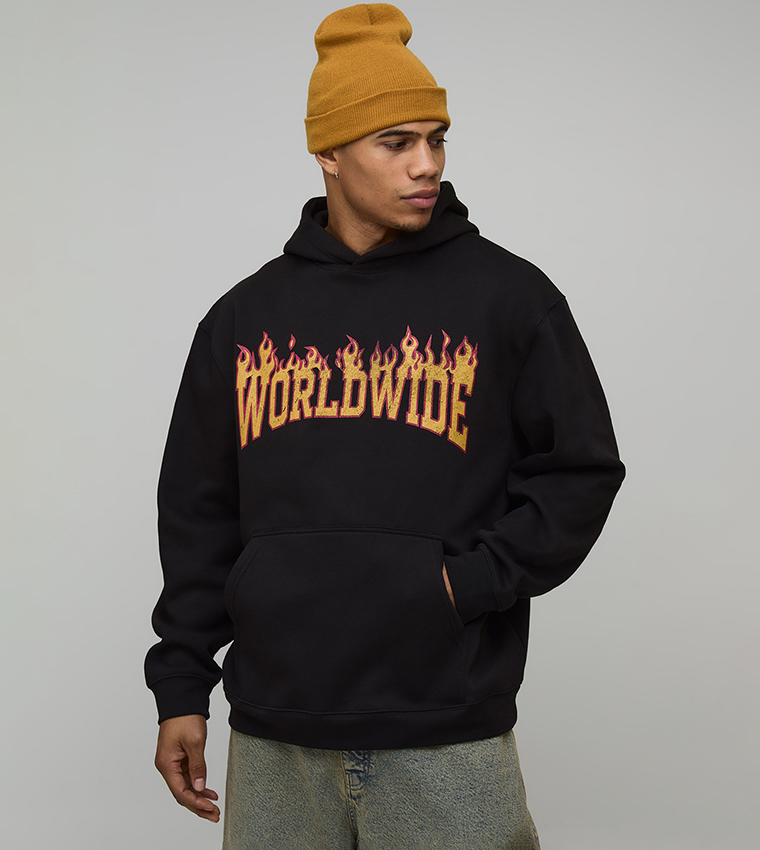 Worldwide Flame Printed Oversized Hoodie