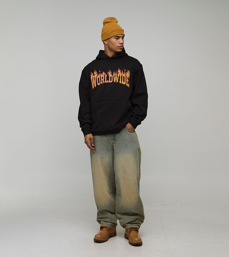 Worldwide Flame Printed Oversized Hoodie