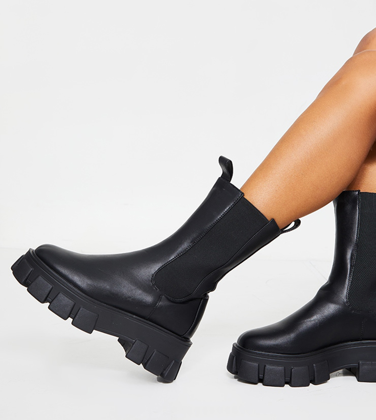 Extreme Chunky Sole Calf High Chelsea Boots