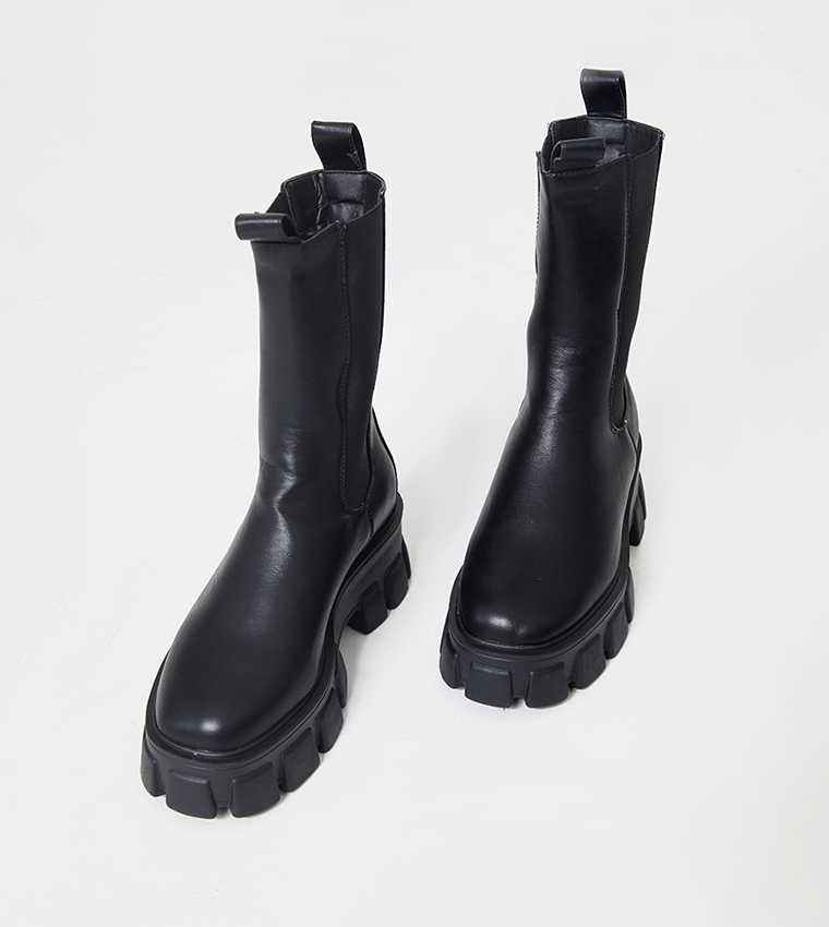 Extreme Chunky Sole Calf High Chelsea Boots