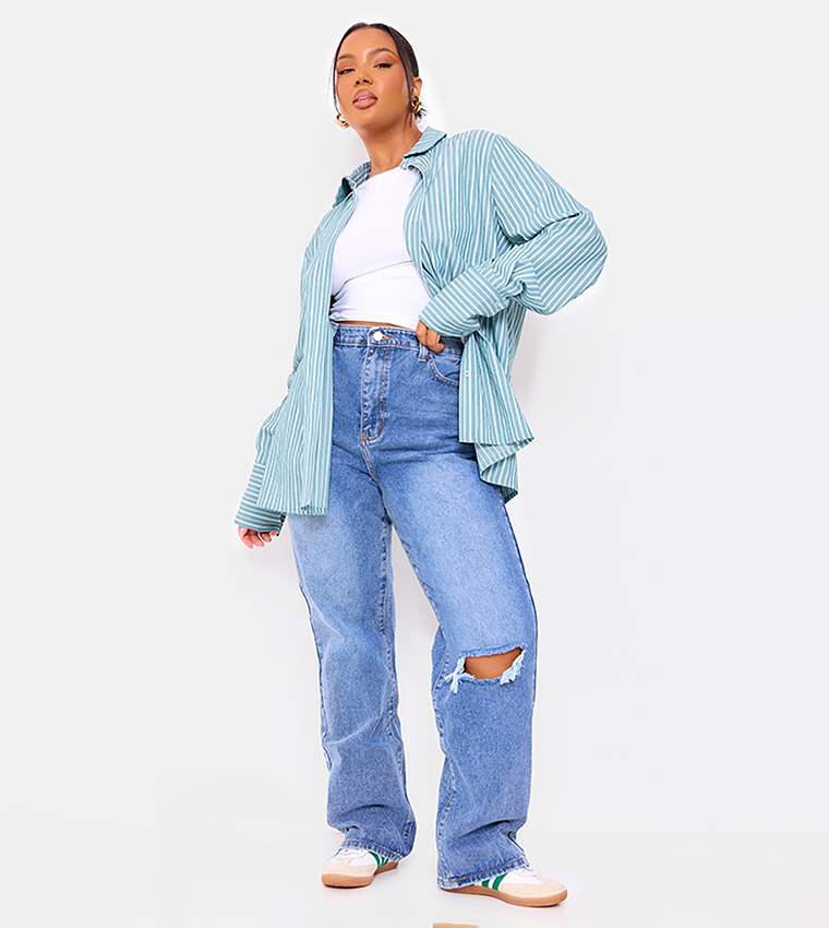 Curve Open Knee Long Leg Straight Fit Jeans