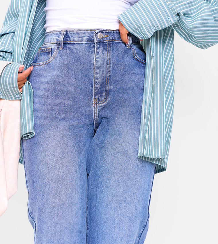 Curve Open Knee Long Leg Straight Fit Jeans