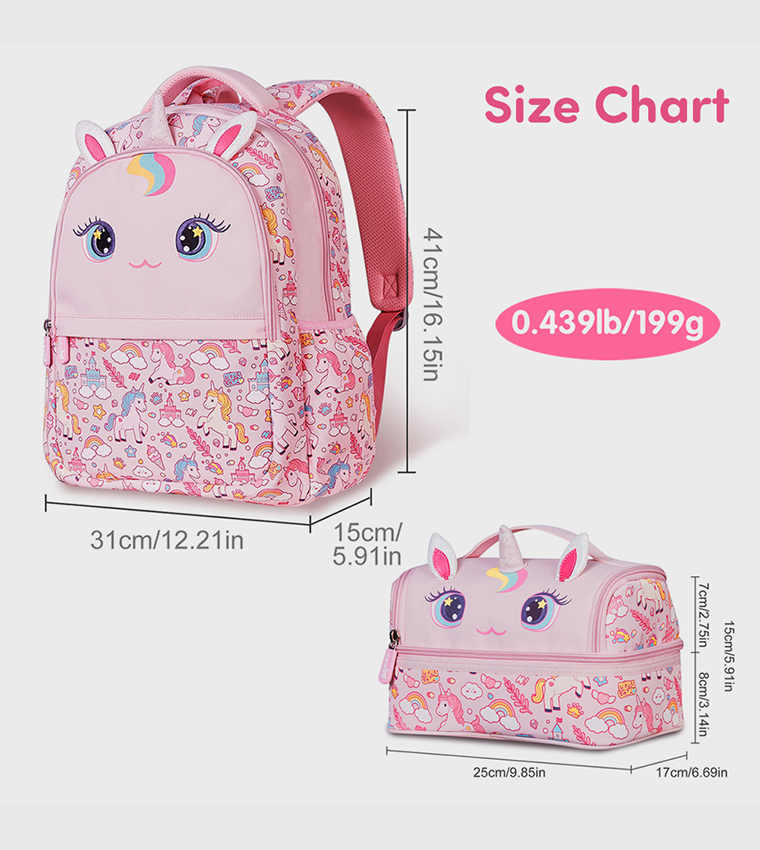Unicorn Themed 16" School Bag with Lunch Bag Combo