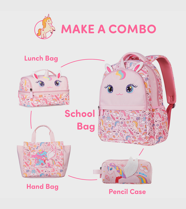 Unicorn Themed 16" School Bag with Lunch Bag Combo