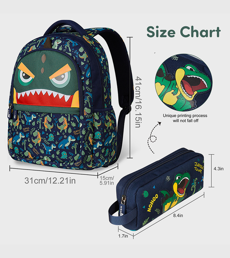 Buy Nohoo Dino Themed 16 School Bag With Pencil Case Combo In Navy 6thStreet UAE