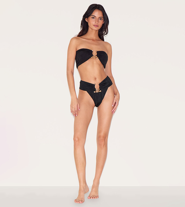 Hammered Trim High Waist Bikini Bottoms