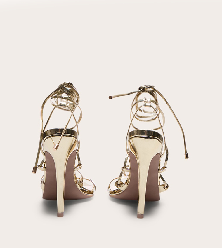 Metallic Strappy Gladiator Point Toe Heeled Sandals