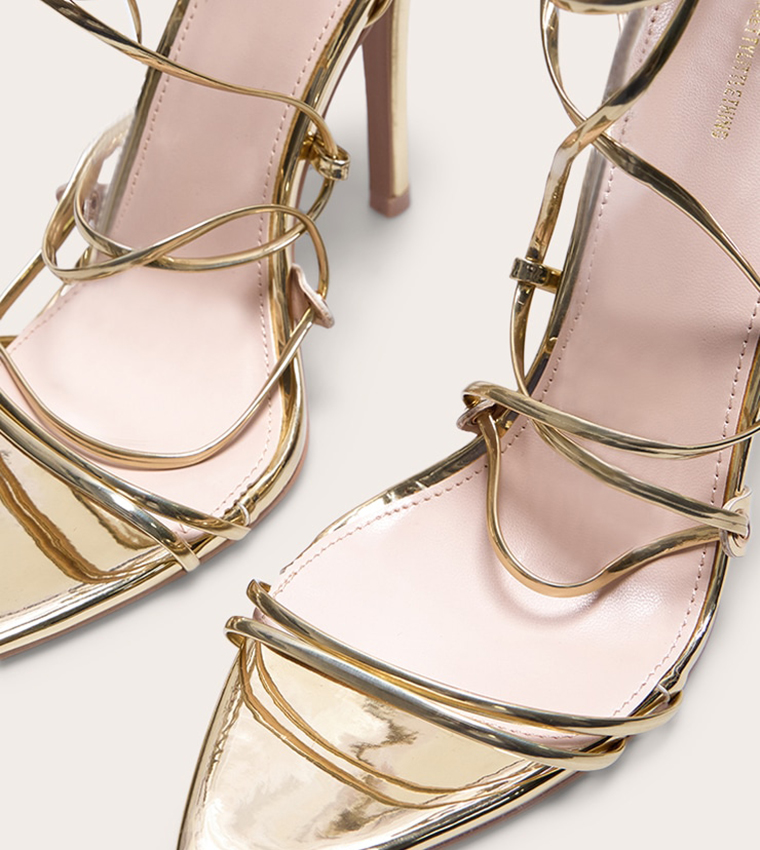 Metallic Strappy Gladiator Point Toe Heeled Sandals