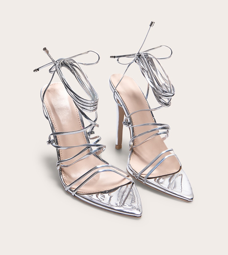 Metallic Strappy Gladiator Point Toe Heeled Sandals