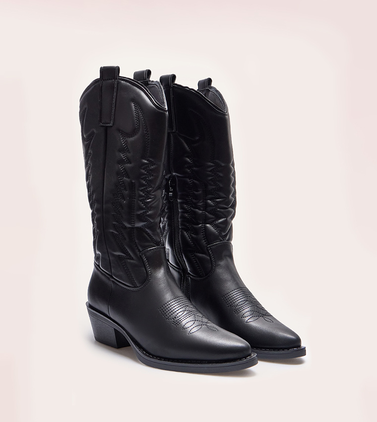 Faux Leather Western Knee High Boots