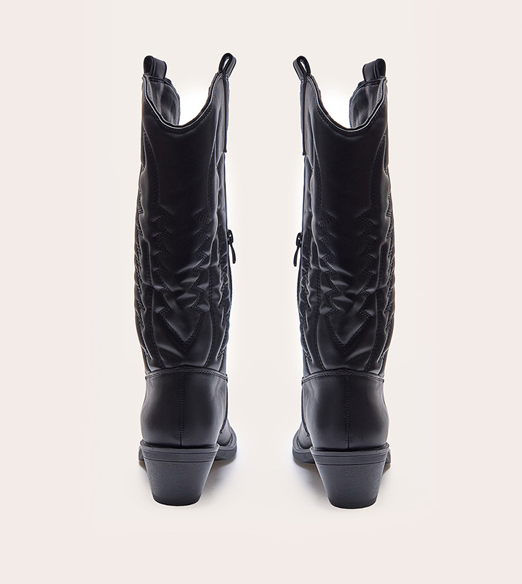 Faux Leather Western Knee High Boots
