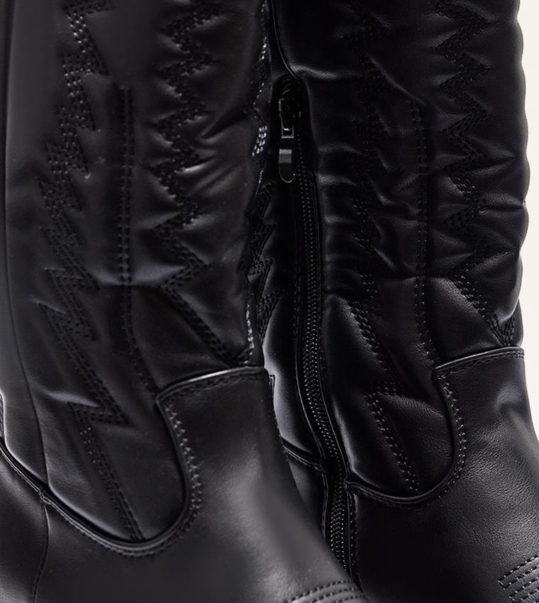 Faux Leather Western Knee High Boots