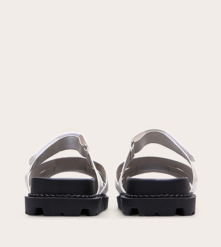 Wide Fit PU Round Toe Velcro Strap Chunky Sandals