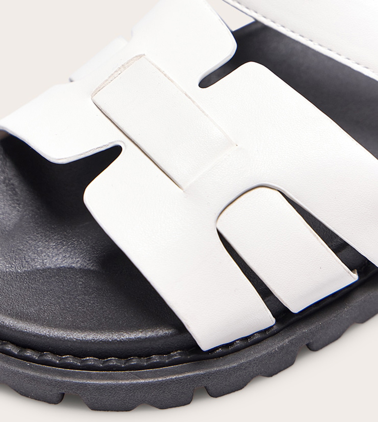 Wide Fit PU Round Toe Velcro Strap Chunky Sandals