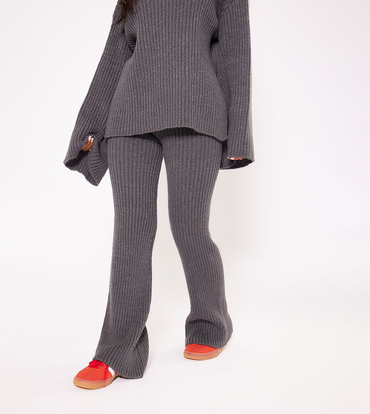 Petite Rib Knit Wide Leg Trousers