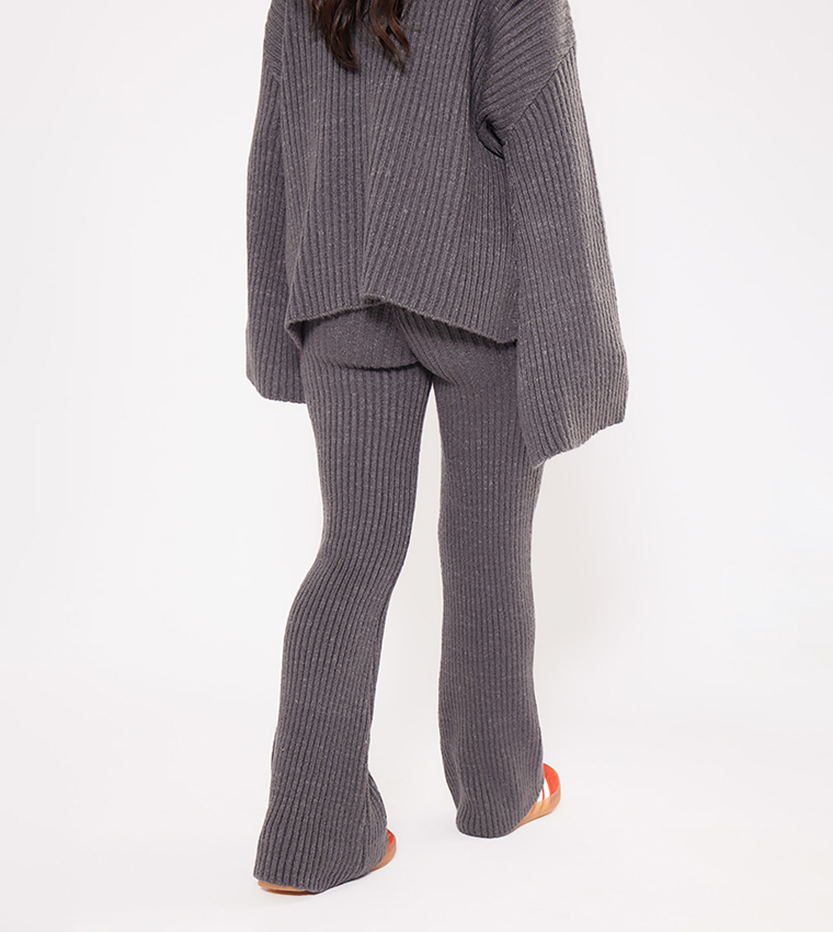 Petite Rib Knit Wide Leg Trousers