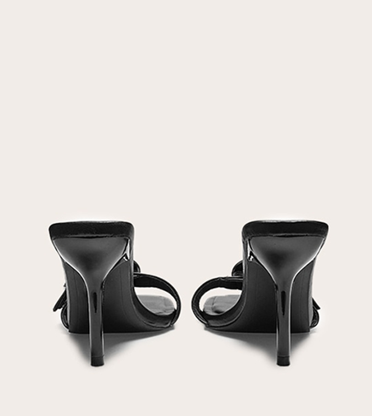 PU Square Toe Western Buckle High Stiletto Heel Sandals