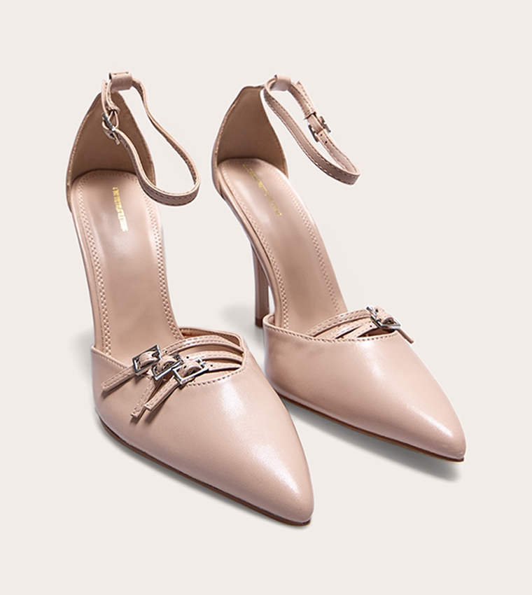 PU Point Toe Buckle Detail Pumps