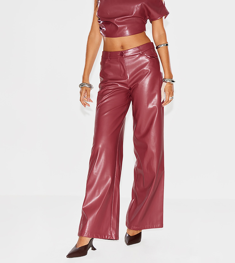 Wide Leg Faux Leather Pants Pretty Little Thing PrettyLittleThing