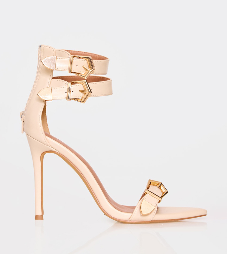 PU Point Toe Buckle Strap High Stiletto Heeled Sandals