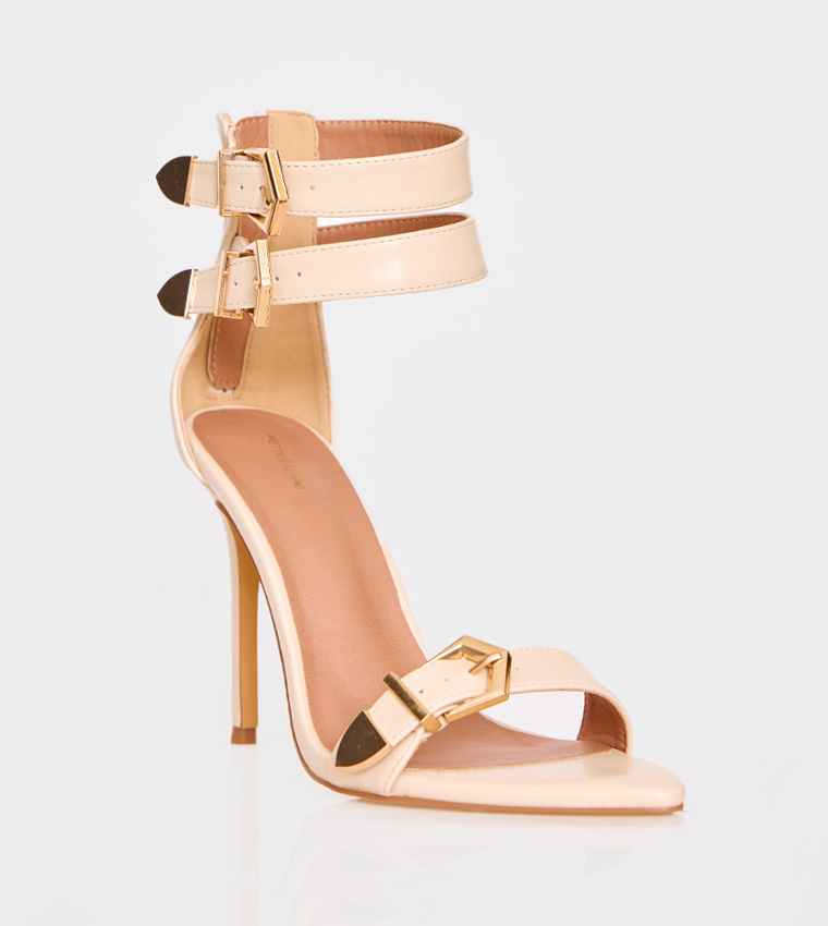 PU Point Toe Buckle Strap High Stiletto Heeled Sandals