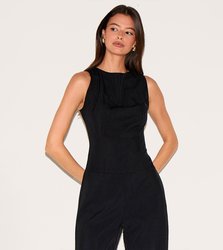 Structured Woven Open Back Detail Straight Fit Jumpsuit
