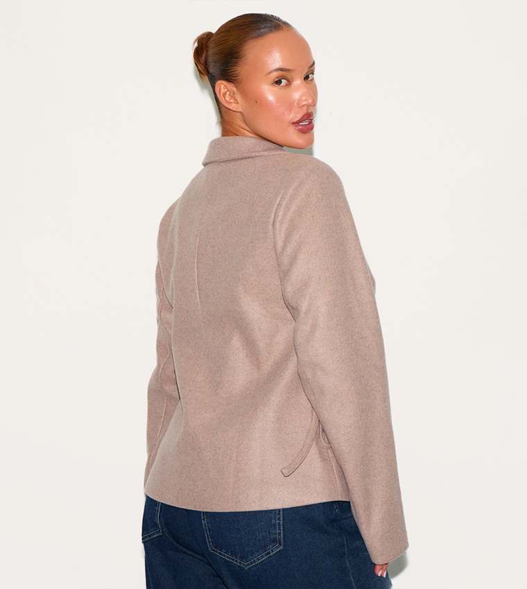 Curve Cinched In Wool Look Blazer