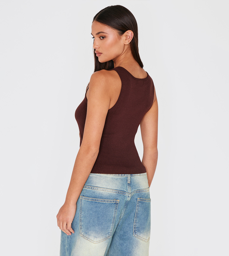 Fine Knit Racer Neck Top