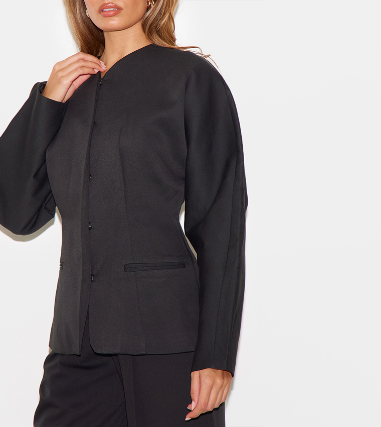 Premium Woven Tailored Collarless Blazer